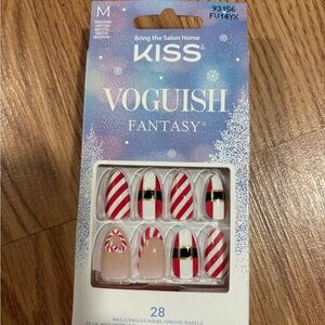 KISS Vogueish Fantasy Nail Kit Holiday Santa press on nails medium almond